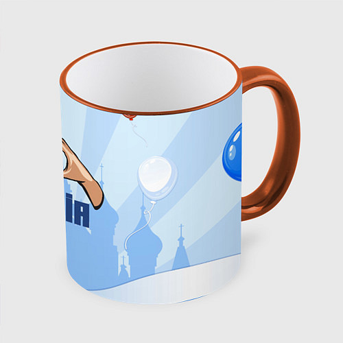 Кружка цветная Люблю Россию - сердечко руками / 3D-Оранжевый кант – фото 1