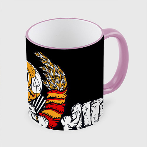 Кружка цветная Герб СССР на черном фоне / 3D-Розовый кант – фото 1