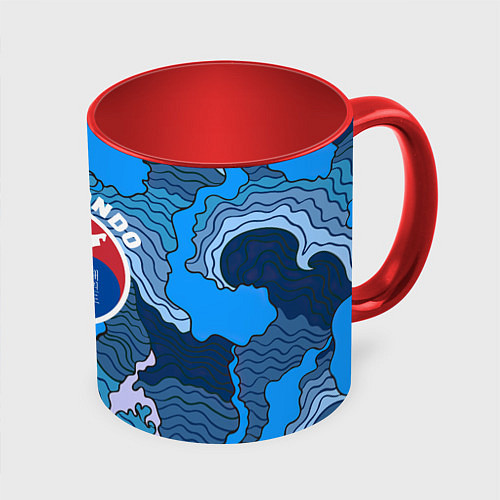 Кружка цветная ТХЭКВОНДО ITF МОРСКИЕ ВОЛНЫ / 3D-Белый + красный – фото 1