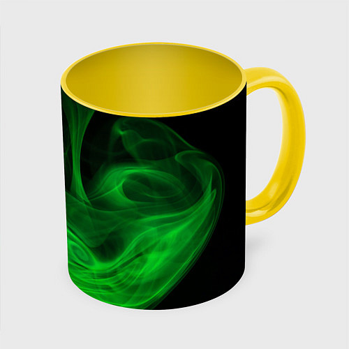 Кружка цветная Зелёный абстрактный дым / 3D-Белый + желтый – фото 1