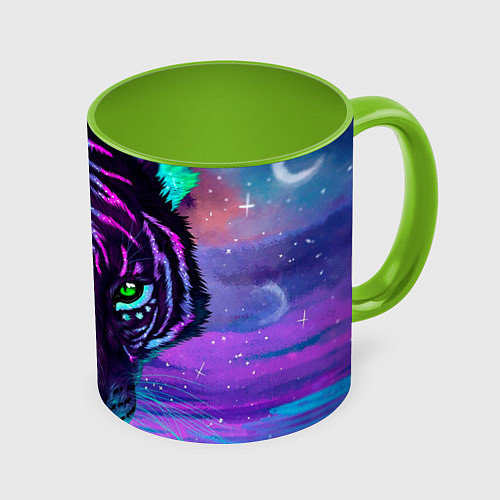 Кружка цветная Светящийся неоновый тигр / 3D-Белый + светло-зеленый – фото 1