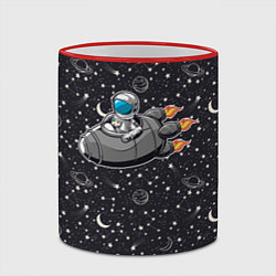 Кружка 3D Космонавт летит в ракете через звезды, цвет: 3D-красный кант — фото 2