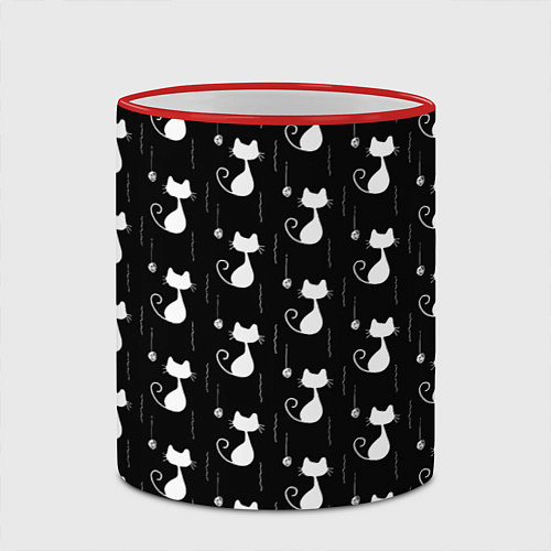 Кружка цветная Чёрные Коты С Клубками Шерсти / 3D-Красный кант – фото 2