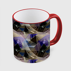 Кружка 3D Полигональный абстрактный: бежевый, коричневый, си, цвет: 3D-красный кант