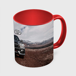 Кружка 3D Toyota Land Cruiser in the mountains, цвет: 3D-белый + красный