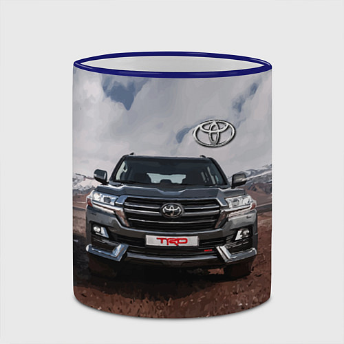 Кружка цветная Toyota Land Cruiser in the mountains / 3D-Синий кант – фото 2