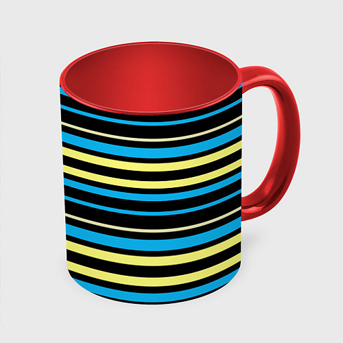 Кружка цветная Желто-голубые полосы на черном фоне / 3D-Белый + красный – фото 1