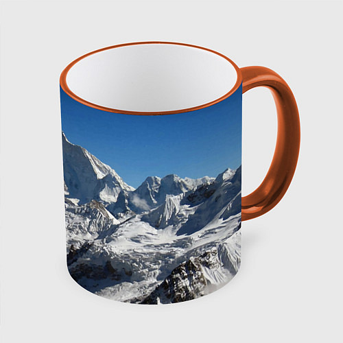 Кружка цветная Канченджанга, Гималаи, 8 586 м / 3D-Оранжевый кант – фото 1