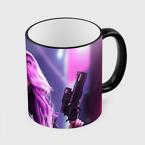 Кружка цветная Cyberpunk 2077 - Валери V / 3D-Черный кант – фото 1