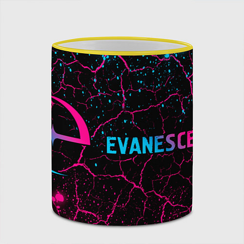 Кружка цветная Evanescence - neon gradient: надпись и символ / 3D-Желтый кант – фото 2