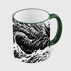 Кружка цветная Черно-белые волны