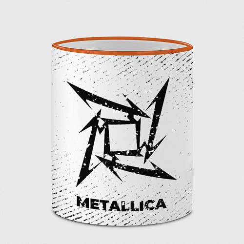 Кружка цветная Metallica с потертостями на светлом фоне / 3D-Оранжевый кант – фото 2