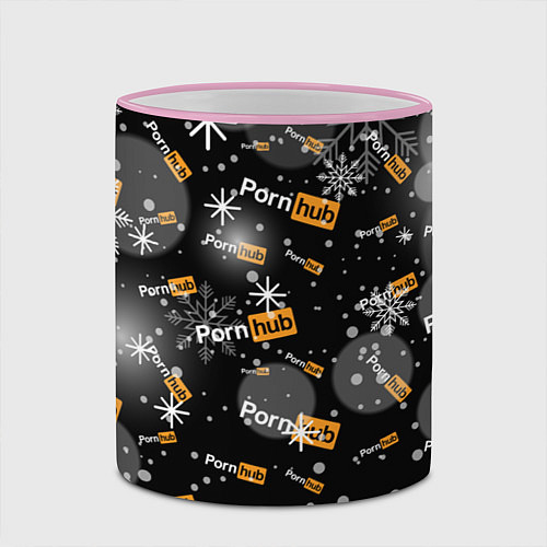 Кружка цветная Надписи Porn Hub - снежинки / 3D-Розовый кант – фото 2