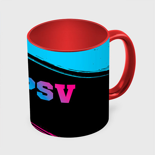 Кружка цветная PSV - neon gradient: надпись и символ / 3D-Белый + красный – фото 1