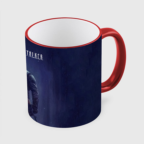 Кружка цветная STALKER Одиночка В Тоннеле / 3D-Красный кант – фото 1