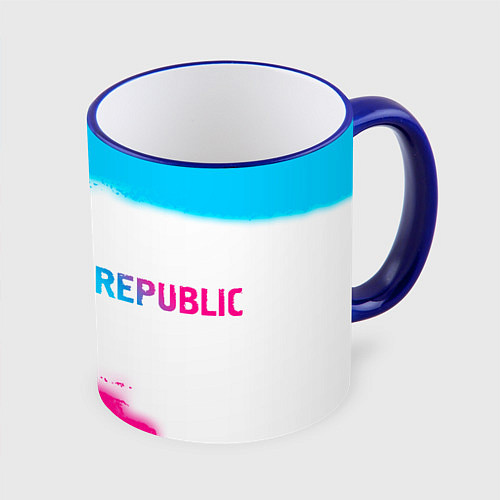 Кружка цветная OneRepublic neon gradient style: надпись и символ / 3D-Синий кант – фото 1