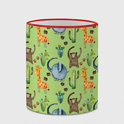 Кружка 3D Африканские животные - слон обезьянка жираф, цвет: 3D-красный кант — фото 2