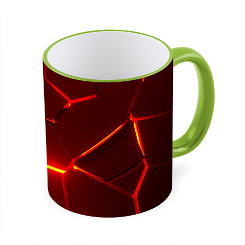 Кружка цветная Красные неоновые геометрические плиты / 3D-Светло-зеленый кант – фото 1