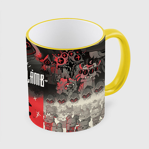 Кружка цветная Cult of the lamb ритуал / 3D-Желтый кант – фото 1