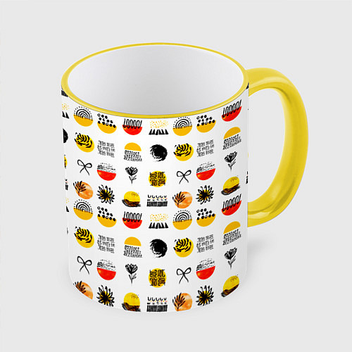 Кружка цветная Minimalistic patterns / 3D-Желтый кант – фото 1