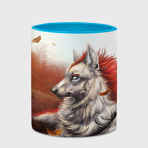 Кружка цветная Арт - волк с рыжей гривой / 3D-Белый + небесно-голубой – фото 2