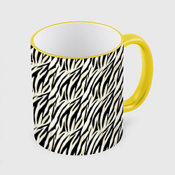Кружка 3D Тигровый полосатый узор-черные, бежевые полосы на, цвет: 3D-желтый кант