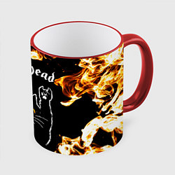 Кружка 3D Motorhead рок кот и огонь, цвет: 3D-красный кант