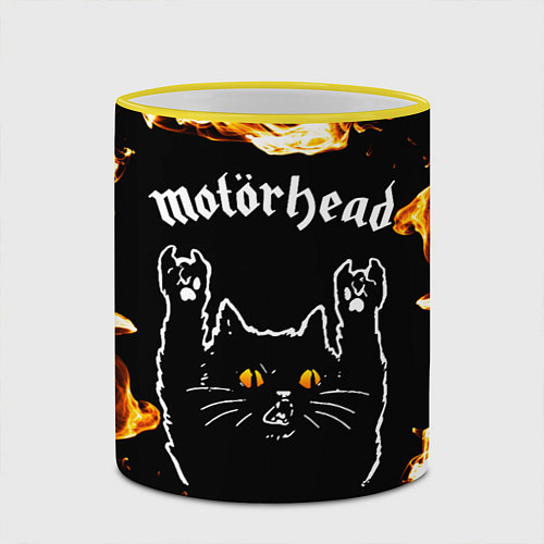 Кружка цветная Motorhead рок кот и огонь / 3D-Желтый кант – фото 2