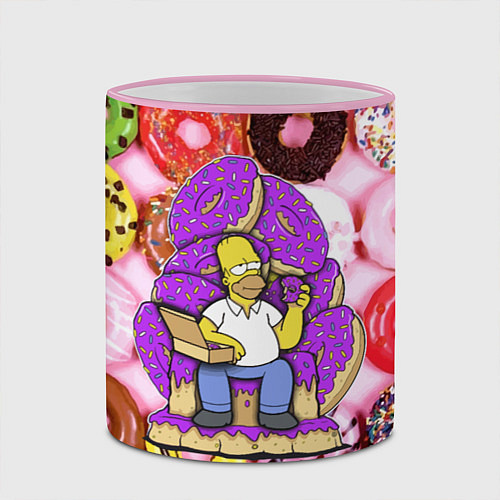 Кружка цветная Гомер Симпсон в окружении пончиков / 3D-Розовый кант – фото 2