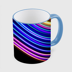 Кружка 3D Неоновые полосы на черном, цвет: 3D-небесно-голубой кант