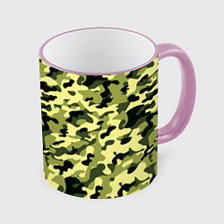 Кружка 3D Камуфляж Зеленые листья, цвет: 3D-розовый кант