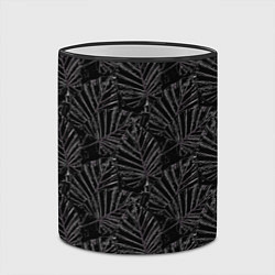 Кружка 3D Белые контуры тропических листьев на черном, цвет: 3D-черный кант — фото 2