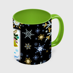 Кружка цветная Новый год зайчик несёт ёлочку