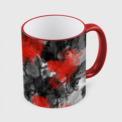 Кружка 3D Черно-красная абстрактная текстура акварели, цвет: 3D-красный кант