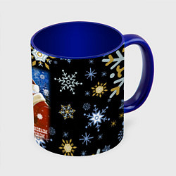 Кружка 3D Новый год дед мороз и птичка, цвет: 3D-белый + синий