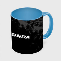 Кружка 3D Honda speed на темном фоне со следами шин: надпись, цвет: 3D-белый + небесно-голубой