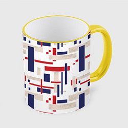 Кружка 3D Геометрический узор Орион красно-синий на белом, цвет: 3D-желтый кант