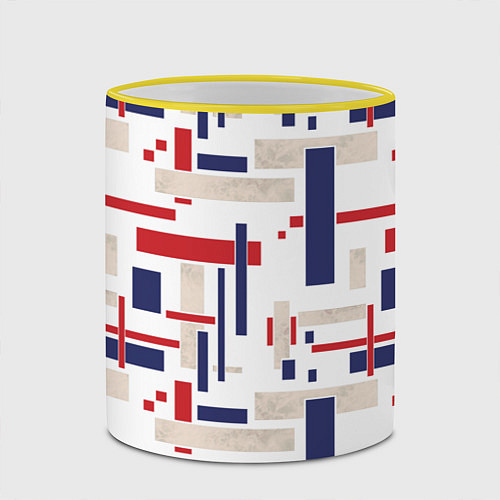 Кружка цветная Геометрический узор Орион красно-синий на белом / 3D-Желтый кант – фото 2