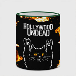 Кружка 3D Hollywood Undead рок кот и огонь, цвет: 3D-зеленый кант — фото 2