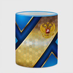 Кружка 3D Золотой герб России на синем объемном фоне, цвет: 3D-небесно-голубой кант — фото 2