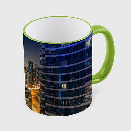 Кружка цветная Ночной красочный город / 3D-Светло-зеленый кант – фото 1