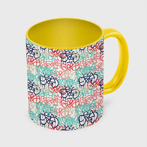 Кружка цветная Пять оттенков граффити / 3D-Белый + желтый – фото 1