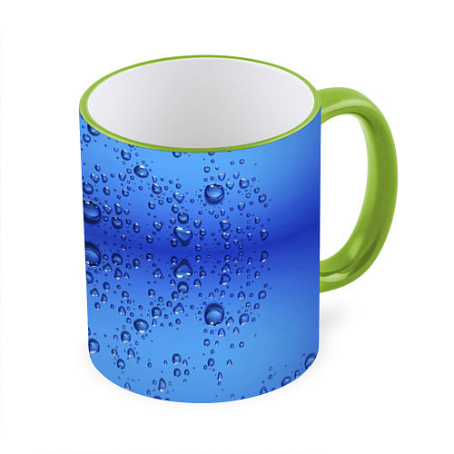Кружка цветная Капли воды - текстура / 3D-Светло-зеленый кант – фото 1