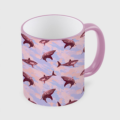 Кружка цветная Акулы на фоне неба / 3D-Розовый кант – фото 1