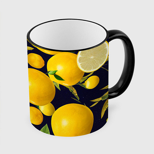 Кружка цветная Лимонные дольки / 3D-Черный кант – фото 1