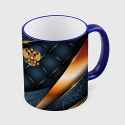 Кружка 3D Золотой герб России на объемном фоне, цвет: 3D-синий кант