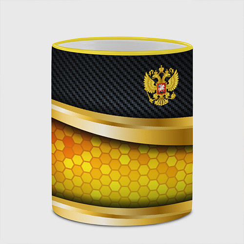 Кружка цветная Black & gold - герб России / 3D-Желтый кант – фото 2