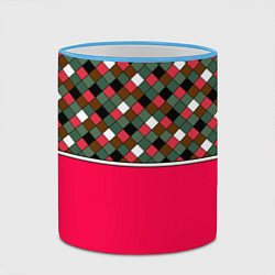 Кружка 3D Красно-серый клетчатый узор, цвет: 3D-небесно-голубой кант — фото 2