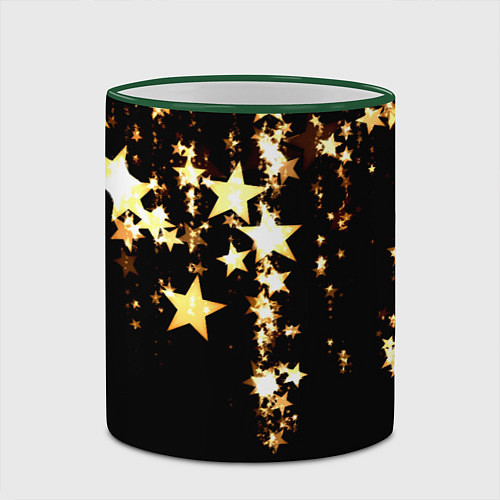 Кружка цветная Золотые праздничные звезды / 3D-Зеленый кант – фото 2