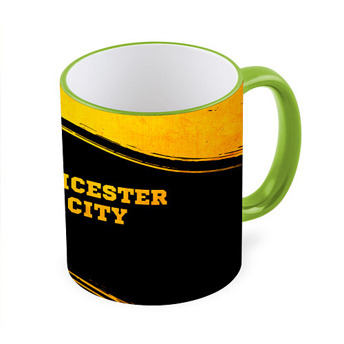 Кружка цветная Leicester City - gold gradient: надпись и символ / 3D-Светло-зеленый кант – фото 1